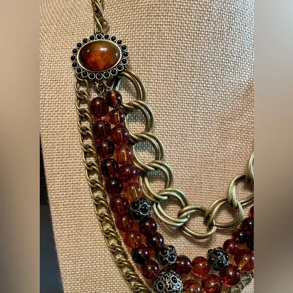 🍀Talbots Multi-Layered Gold and Brown Necklace - Picture 3 of 7